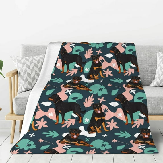 Rateoe Rottweiler Pattern Flannel Throw Blanket, Ultra-soft Blanket for Bed, Couch, Car, Hypoallergenic Anti-pilling blanket-40"x30"(Vertical)