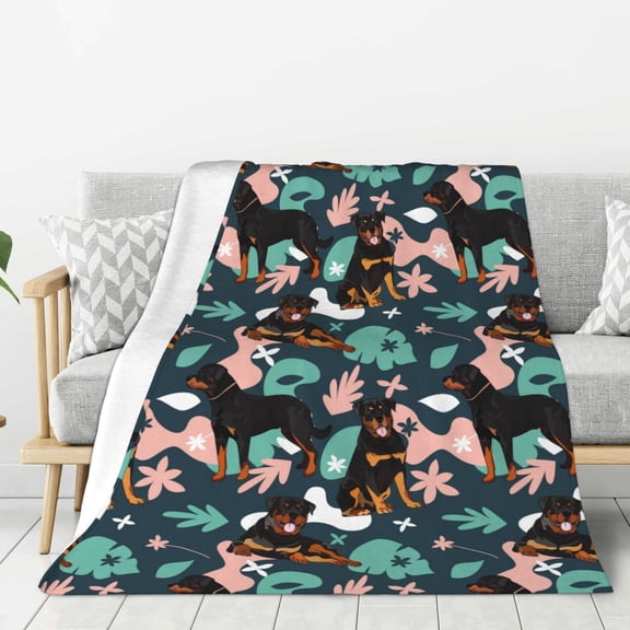 Rateoe Rottweiler Pattern Flannel Throw Blanket, Ultra-soft Blanket for Bed, Couch, Car, Hypoallergenic Anti-pilling blanket-40"x30"(Vertical)