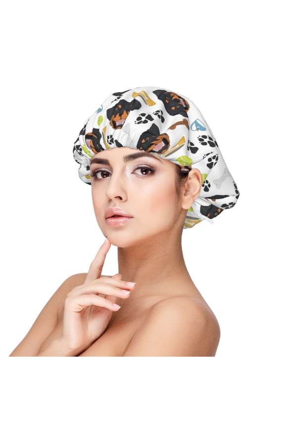 Rottweiler Pattern Silk Satin Hair Bonnet for Sleeping, Adjustable Sleep Cap Turban for Women , Curly Straight Hair Long Large Braid