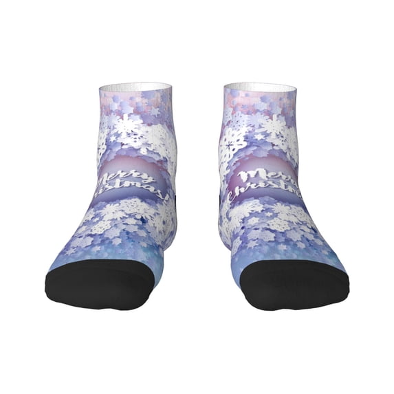 Rateoe Round Snow Merry Christmas Pattern Quarter Crew Socks,Toe Seamed Ankle Socks,Cotton Cushioned Breathable Athletic Crew Sports Socks