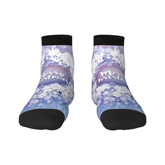 Rateoe Round Snow Merry Christmas Pattern Quarter Crew Socks,Toe Seamed Ankle Socks,Cotton Cushioned Breathable Athletic Crew Sports Socks