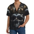 thumbnail image 1 of Rateoe Royal Skull With Golden Crown Pattern Men's Short Sleeve Classic Shirt, Casual Short-Sleeved Shirt, Lightweight Summer Shirt, Cuban Collar Shirt,Button-Front Shirt-Medium, 1 of 5