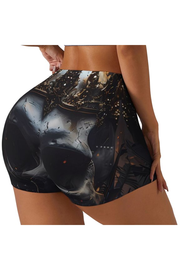Royal Skull With Golden Crown Printed Power Workout Shorts for Women Tummy Control Squat Proof Ribbed Thick Seamless Scrunch Active Short-XX-Large