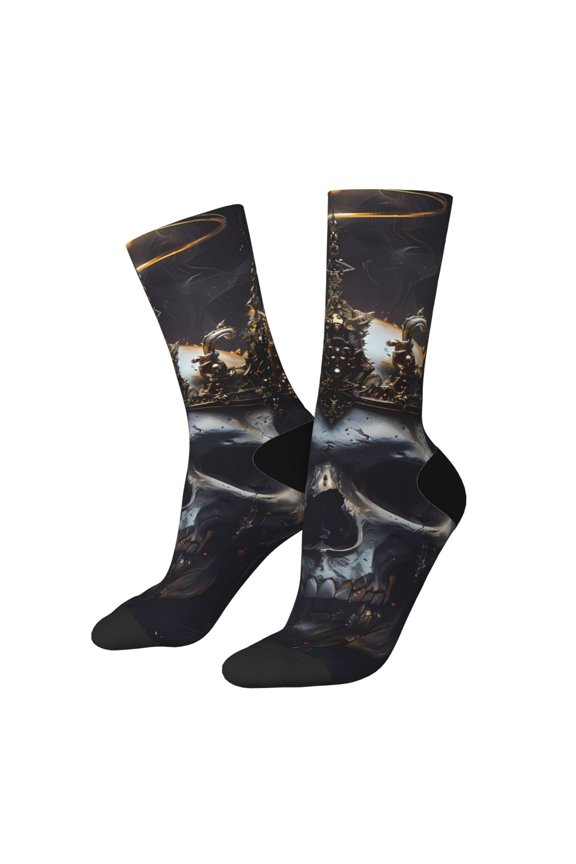 Royal Skull With Golden Crown for Women Casual Calf Socks - Cute Crew Socks - Thin Soft Above Ankle Socks Size 5-11