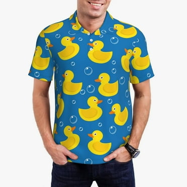 Rateoe Rubber Duck Pattern Men's Short Sleeve Polo Shirts, Golf Polo Shirts Short Sleeve Performance Moisture Wicking Dry-Small