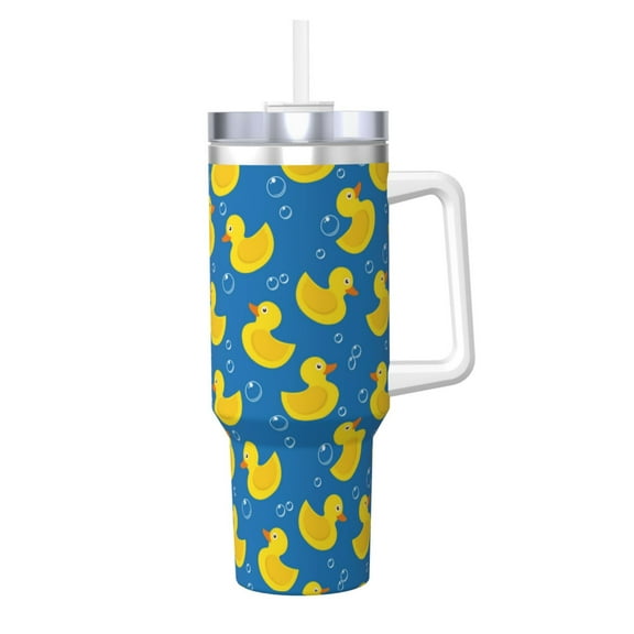 Rateoe Rubber Duck Printed 40OZ Ice Bully With Handle - Stainless Steel Travel Cup Portable for Hot & Cold Drinks, Travel, Gym, Home, and Outdoor Activities