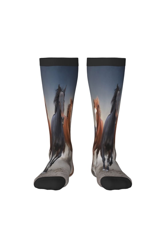 Running Horses Pattern Women’s Knee High Crew Socks,Trouser Socks, – Comfortable, Breathable, Moisture-Wicking and Soft