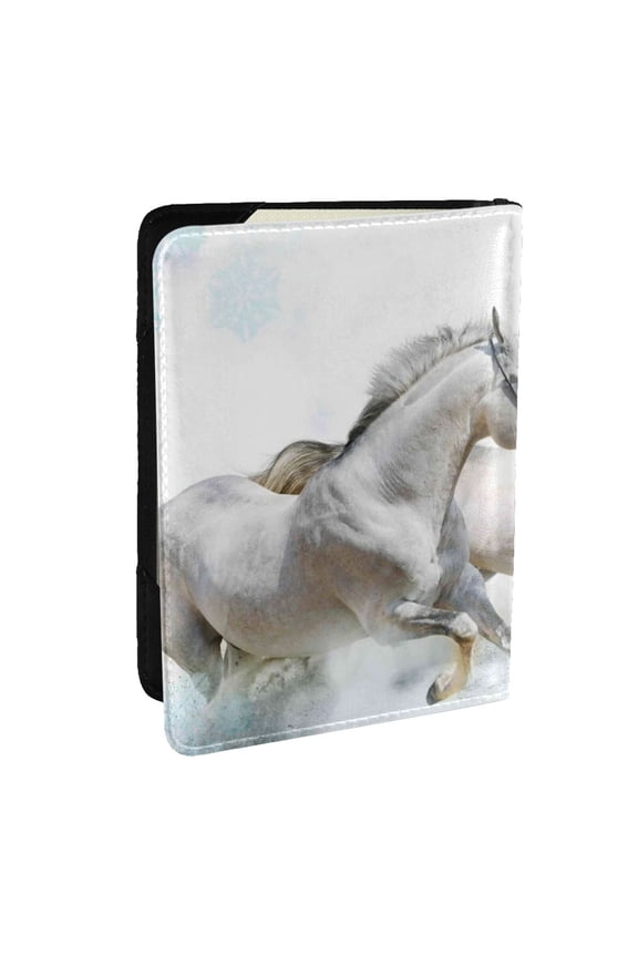 Running White Horses Pattern Passport Holder Wallet Leather Mulit-purpose Travel Wallet Credit Cards Case ,Passport Cover for Women Men-6.5 in