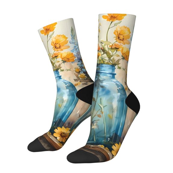 Rateoe Rustic Blue Vase Blossoms for Women Casual Calf Socks - Cute Crew Socks - Thin Soft Above Ankle Socks Size 5-11