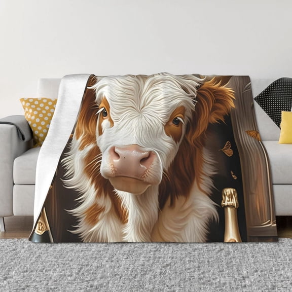 Rateoe Rustic Cow Butterflies Champagne Pattern Flannel Throw Blanket, Ultra-soft Blanket for Bed, Couch, Car, Hypoallergenic Anti-pilling blanket-