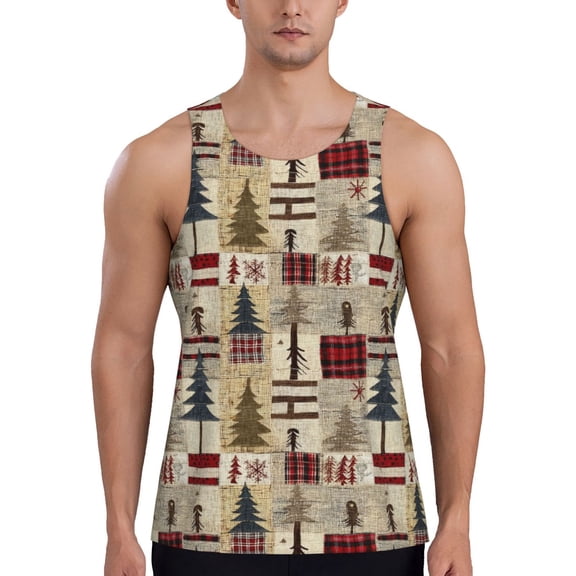 Rateoe Rustic Plaid Forest Lodge Pattern Sleeveless Gym Shirt Muscle Tee Breathable Workout Shirt Slim-Fit Tank Quick Dry Fit Muscle Tank Top Bodybuilding Sleeveless T Shirt-Small