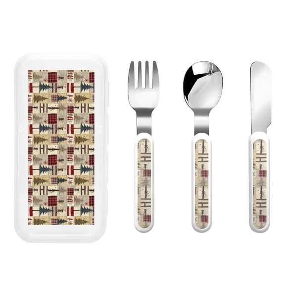 Rateoe Rustic Plaid Forest Lodge for Stainless Steel Kids Silverware Set - Child and Toddler Safe Flatware - Children's Knife, Fork And Spoon Set