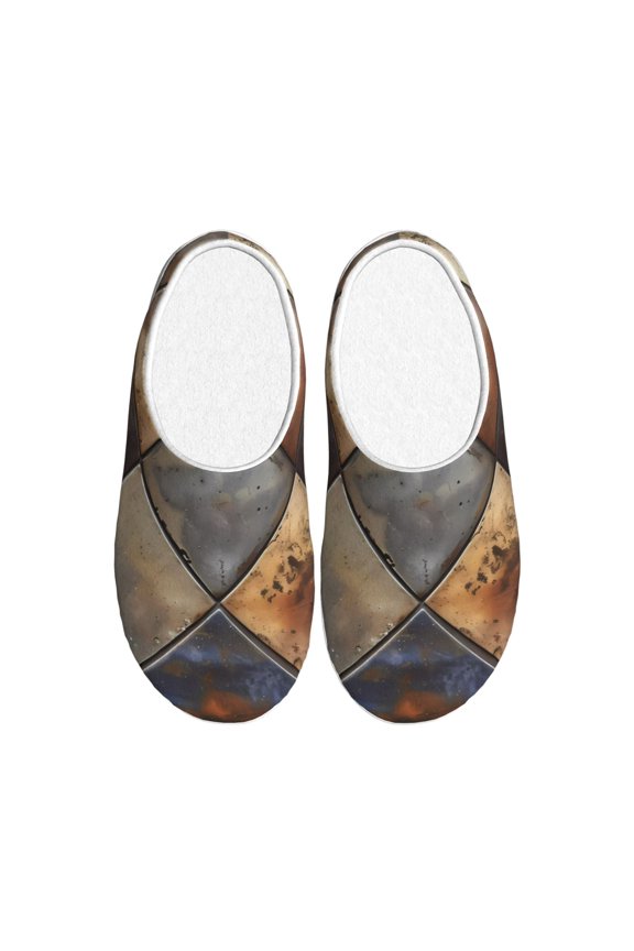 Rustic Tile Pattern Print Women's Men's Cotton Knit Slippers Lightweight Memory Foam Indoor House Shoes with Anti-Skid Sole-35/36