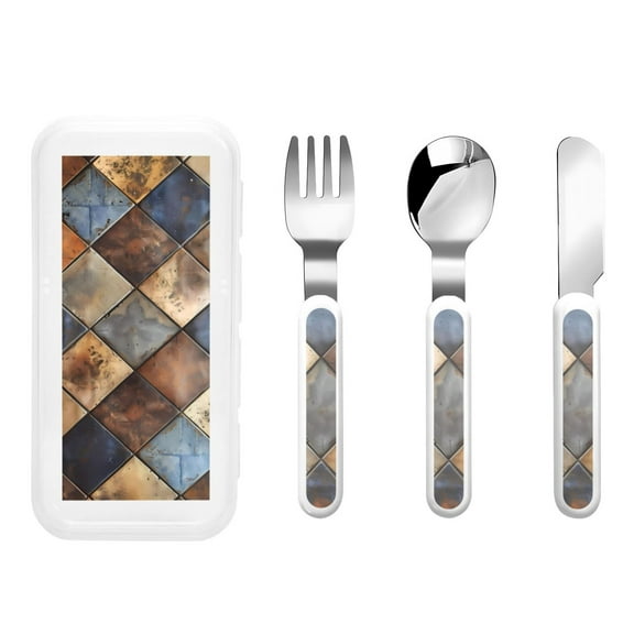 Rateoe Rustic Tile Pattern for Stainless Steel Kids Silverware Set - Child and Toddler Safe Flatware - Children's Knife, Fork And Spoon Set