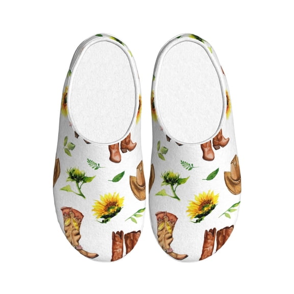 Rateoe Rustic Western Charm Print Women's Men's Cotton Knit Slippers Lightweight Memory Foam Indoor House Shoes with Anti-Skid Sole-44/45