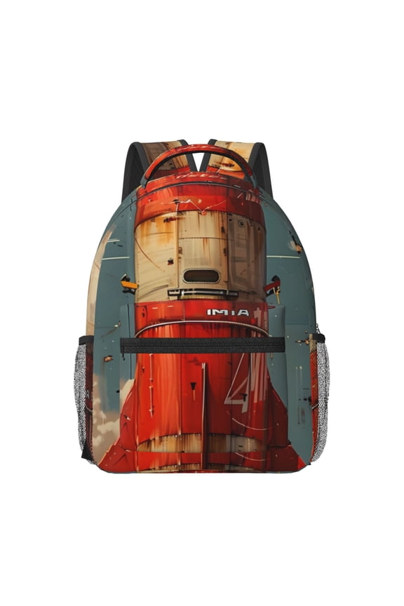 Rusty Rocket Launch Pattern Durable Student Backpack Laptop Bag- Ergonomic Design, Waterproof Twill Fabric - Ideal for School, Travel, and Outdoor Activities-One Size