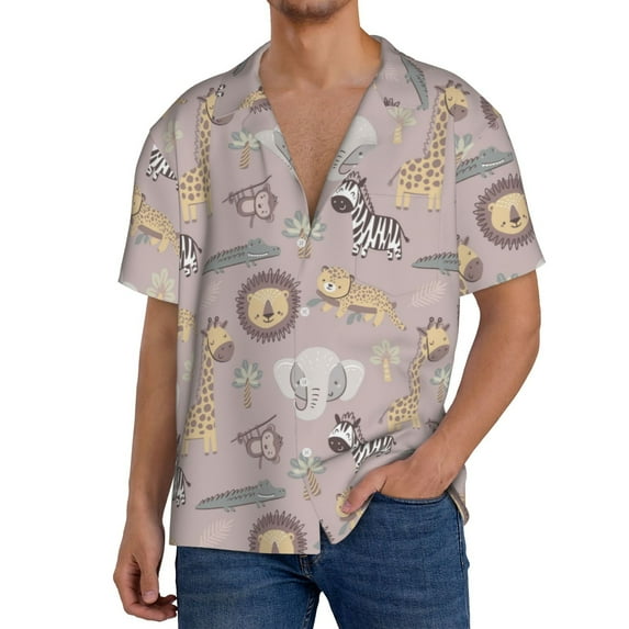 Rateoe Safari Animals Print Mens Front Pocket Hawaiian Shirts Casual Shirts Short Sleeve Button Down Beach Tropical Shirts-Medium
