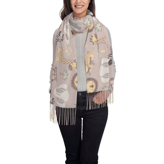 Rateoe Safari Animals Women's Traditional Scarf Wrap Tassel Shawl Fringes Neck Head Shawl Retro Scarf
