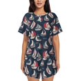 thumbnail image 1 of Rateoe Sailboat And Wave Pattern Women's Short-Sleeved Pajama Set - 2 Piece Soft and Lightweight Sleepwear Set-Large, 1 of 7