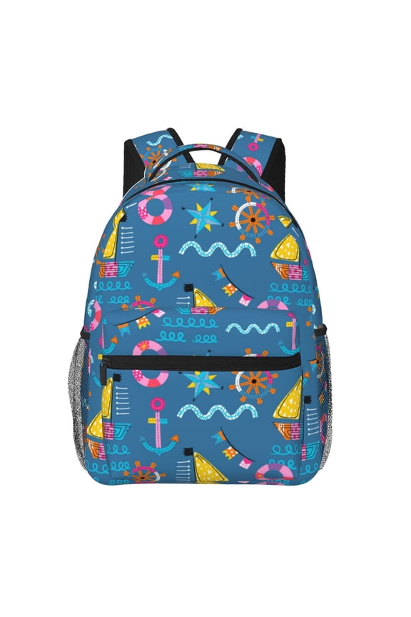 Sailboat With Sailing Pattern Casual Backpack for School, Work, Travel Adjustable Straps, Multiple Compartments Ergonomic Design, Fits Laptops and Tablets