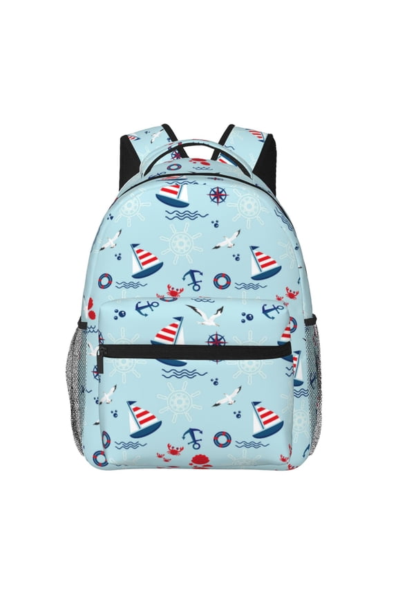 Sailboats Anchors Pattern Casual Backpack for School, Work, Travel Adjustable Straps, Multiple Compartments Ergonomic Design, Fits Laptops and Tablets