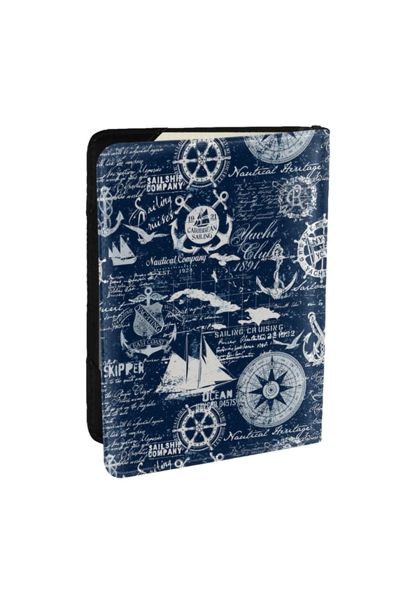 Sailing Cruises Nautical Pattern Passport Holder Wallet Leather Mulit-purpose Travel Wallet Credit Cards Case ,Passport Cover for Women Men-6.5 in