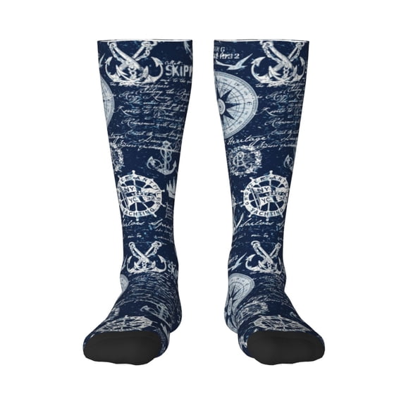 Rateoe Sailing Cruises Nautical Pattern Women’s Knee High Crew Socks,Trouser Socks Comfortable, Breathable, Moisture-Wicking and Soft