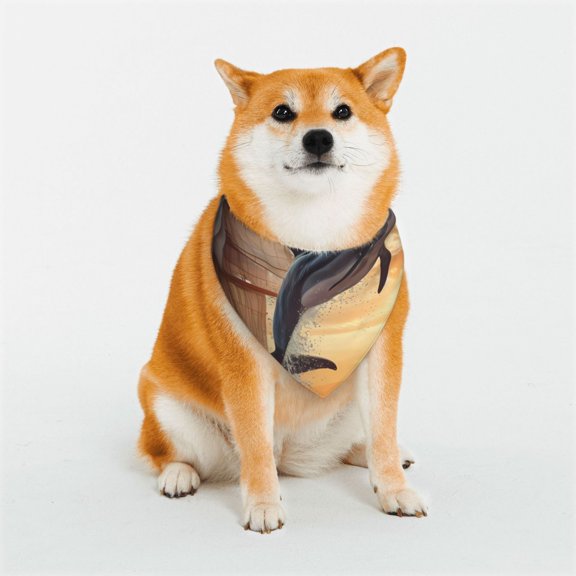 Rateoe Sailing Dancing Dolphin Print Pet Scarf for Dogs and Cats – Stylish Reflective Design, Breathable & Durable Pet Bandana with Quick-Release Buckle-Medium