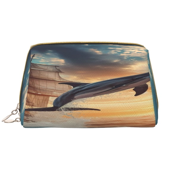 Rateoe Sailing Dancing Dolphin for Travel Makeup Bag,Large Capacity Cosmetic Bags for Women,Waterproof Portable Pouch Open Flat Toiletry Bag Make up Organizer