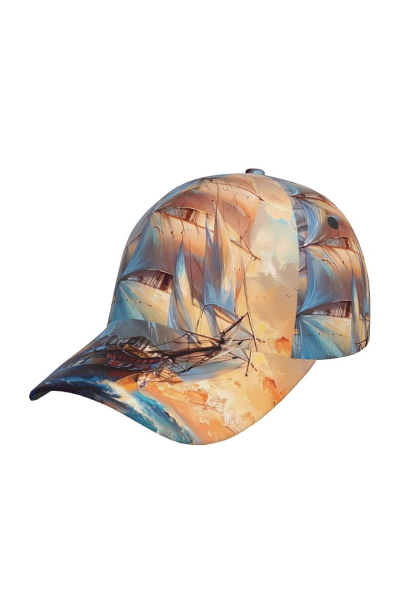 Sailing Ship Ocean Sunset Pattern Mens Baseball Cap Adjustable Curved Brim Hat, Soft Cotton Sports Cap for Outdoor, Casual, and Everyday Wear, Comfortable & Breathable