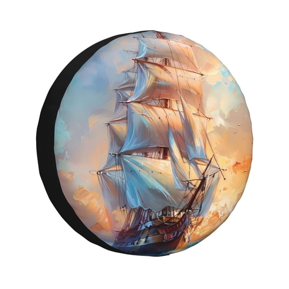 Rateoe Sailing Ship Ocean Sunset Pattern Tire Cover Wheel Protectors Weatherproof Wheel Covers Universal Fit for Trailer Rv SUV Truck Camper Travel Trailers Accessories-14 inch