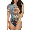 thumbnail image 1 of Rateoe Sailing Ship Ocean Sunset Printed Women Rash Guard Short Sleeve,Tummy control Swimsuit Surfing Swimsuit Bathing Suit Short-sleeved Onesie UPF 50+ -Large, 1 of 7
