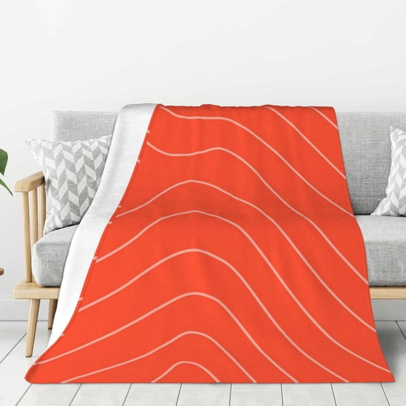 Rateoe Salmon Fish Meat Pattern Flannel Throw Blanket, Ultra-soft Blanket for Bed, Couch, Car, Hypoallergenic Anti-pilling blanket-60"x50"(Vertical)