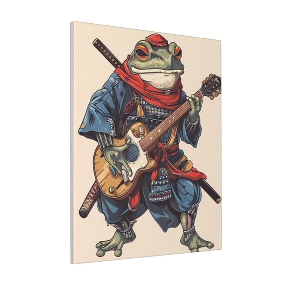 Rateoe Samurai Frog Guitar Pattern Decorative Picture – Unique Modern Wall Art, Ready-to-Hang Canvas Print for Home (Vertical)
