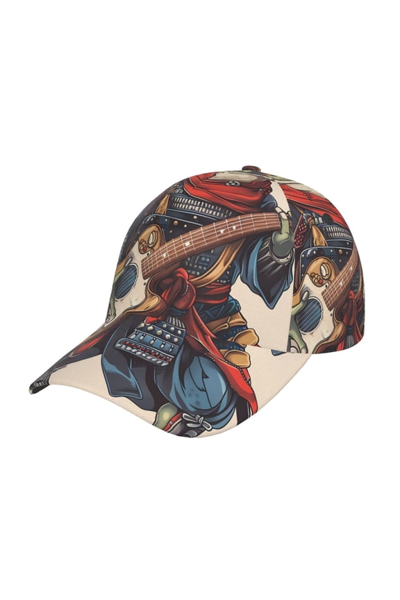 Samurai Frog Guitar Pattern Mens Baseball Cap Adjustable Curved Brim Hat, Soft Cotton Sports Cap for Outdoor, Casual, and Everyday Wear, Comfortable & Breathable
