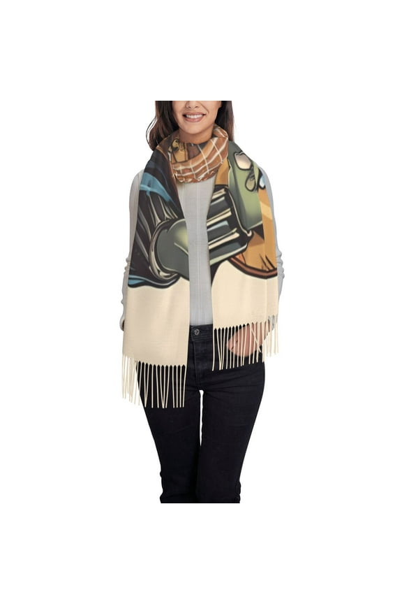 Samurai Frog Guitar Women's Traditional Scarf Wrap Tassel Shawl Fringes Neck Head Shawl Retro Scarf