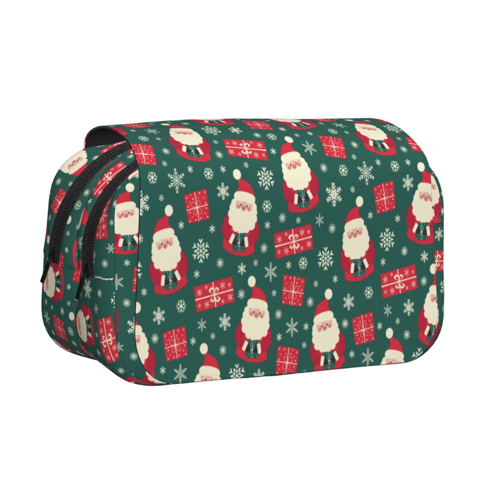 Rateoe Santa Claus Pattern Double Clamshell Pen Case, Storage Organizer with Two Zipper Compartments– Holds Up to 50 Pencils & Pens