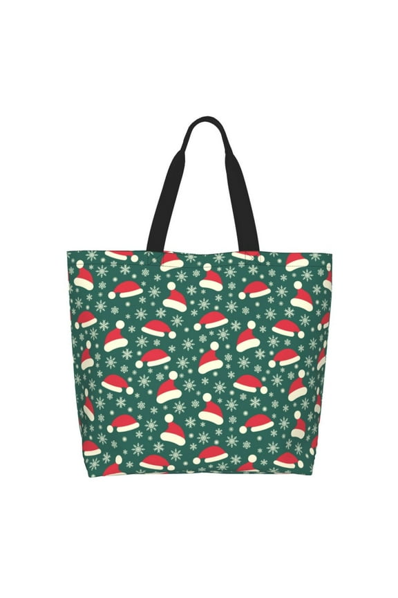 Santa Hat Joy Green Festive Tote Bag - Waterproof Lightweight Handbags Travel Shoulder Bag for Hiking Yoga Gym Swimming Travel Beach