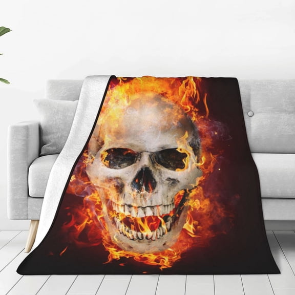 Rateoe Satanic Skull In Flames In The Darkness Print Fuzzy Fleece Throw Blanket Extra Large,Super Soft,Fluffy and Warm Blankets for Couch,Bed,All Season Use (50"x40")