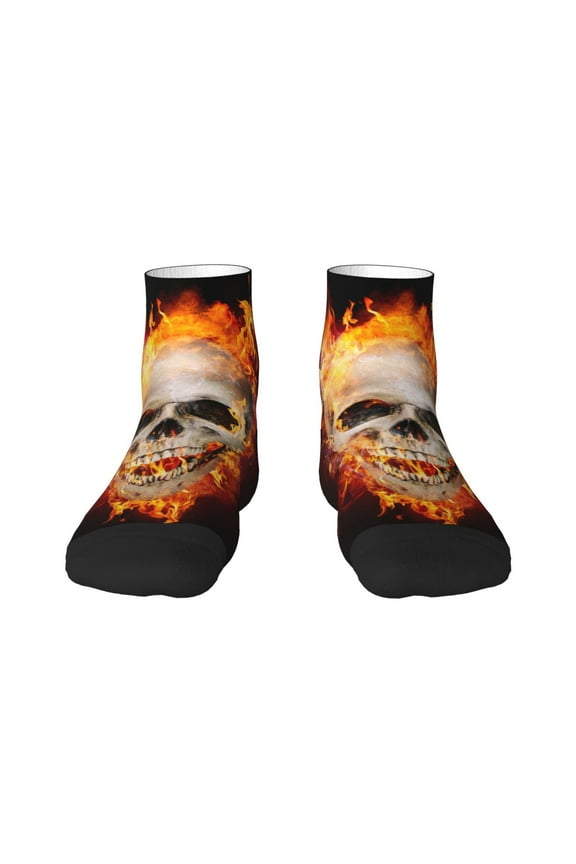 Satanic Skull Pattern Quarter Crew Socks,Toe Seamed Ankle Socks,Cotton Cushioned Breathable Athletic Crew Sports Socks