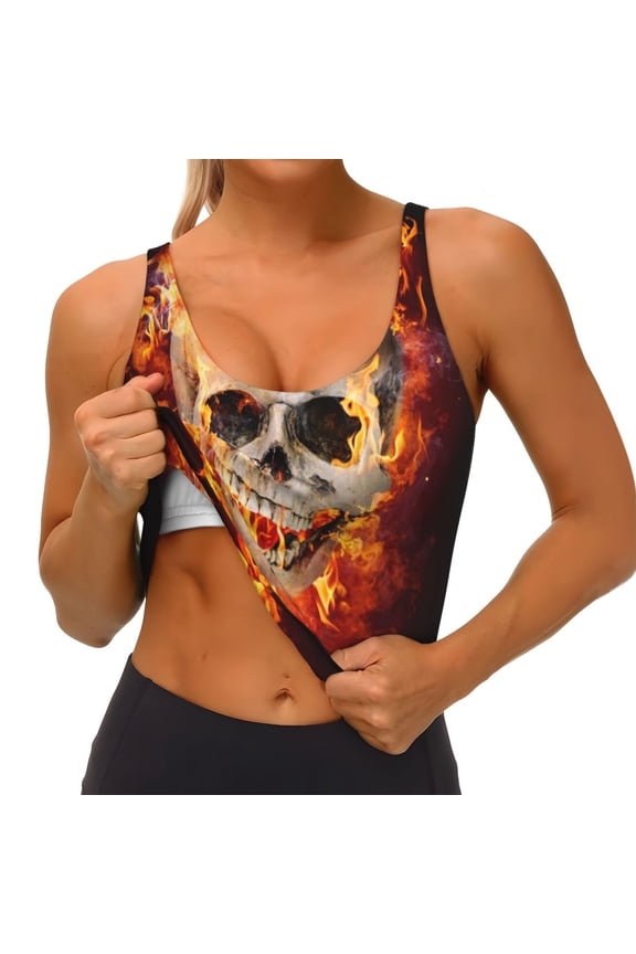 Satanic Skull Print Womens' Sports Bras Scoop Neck Sports Vest- Padded U Back Seamless High Impact Support