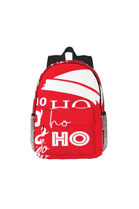 Saying Ho Ho Ho Pattern Student Backpack Water-resistant Backpack 15-inch Laptop Backpack Lightweight Adjustable School Backpack