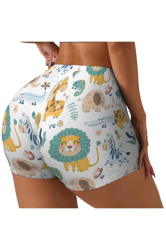 Scandinavian Africa Printed Power Workout Shorts for Women Tummy Control Squat Proof Ribbed Thick Seamless Scrunch Active Short-Medium