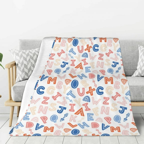 Rateoe Scandinavian Alphabet Pattern Flannel Throw Blanket, Ultra-soft Blanket for Bed, Couch, Car, Hypoallergenic Anti-pilling blanket-40"x30"(Vertical)