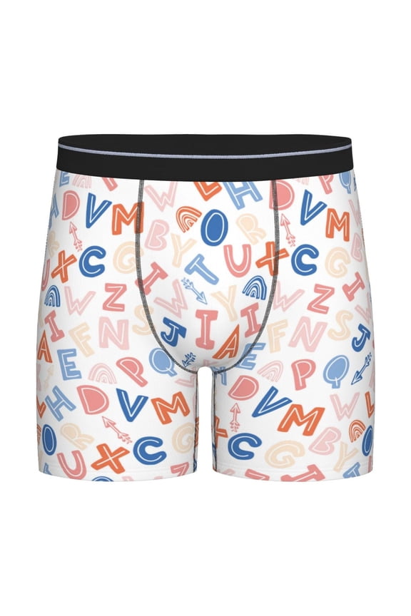 Scandinavian Alphabet Print Men’s Underwear Boxer Briefs Soft Comfortable Underwear Boxer Briefs, Long Leg Briefs,Anti-chafing Boxer Briefs