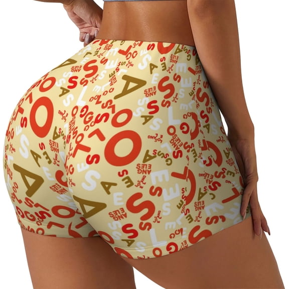 Rateoe Scandinavian Alphabet2 Printed Power Workout Shorts for Women Tummy Control Squat Proof Ribbed Thick Seamless Scrunch Active Short-X-Large