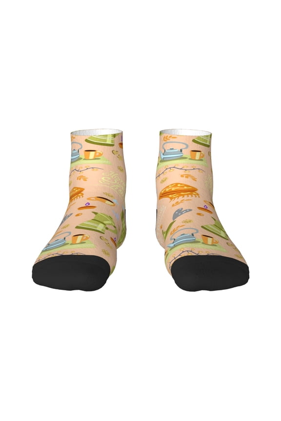 Scandinavian Style Hygge Pattern Quarter Crew Socks,Toe Seamed Ankle Socks,Cotton Cushioned Breathable Athletic Crew Sports Socks