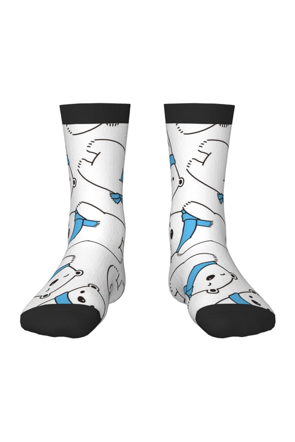 Scarf Bear Pattern Children's Socks, Socks Gifts ,kids Crew Soft Cotton Socks , Moisture-Wicking, Durable, Ideal for Daily Wear & Sports