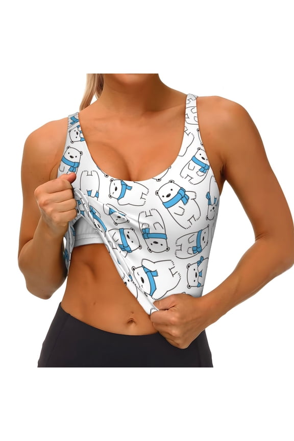 Scarf Bear Print Womens' Sports Bras Scoop Neck Sports Vest- Padded U Back Seamless High Impact Support