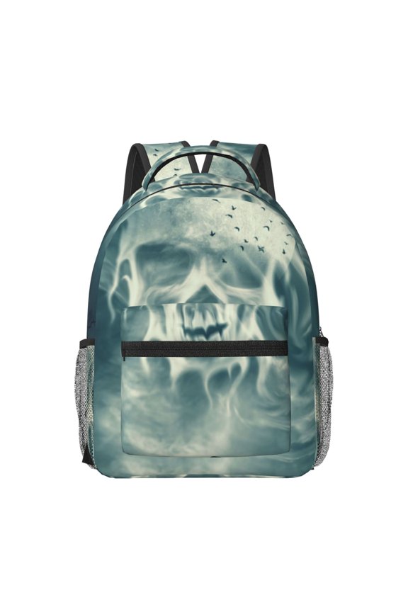 Scary Moon And Clouds Pattern Durable Student Backpack Laptop Bag- Ergonomic Design, Waterproof Twill Fabric - Ideal for School, Travel, and Outdoor Activities-One Size